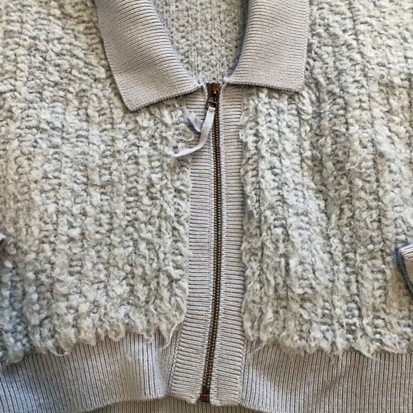 Anthropologie Zip Up Brushed Collared Cardigan Womens Sz M Blue Crop - Picture 2 of 7